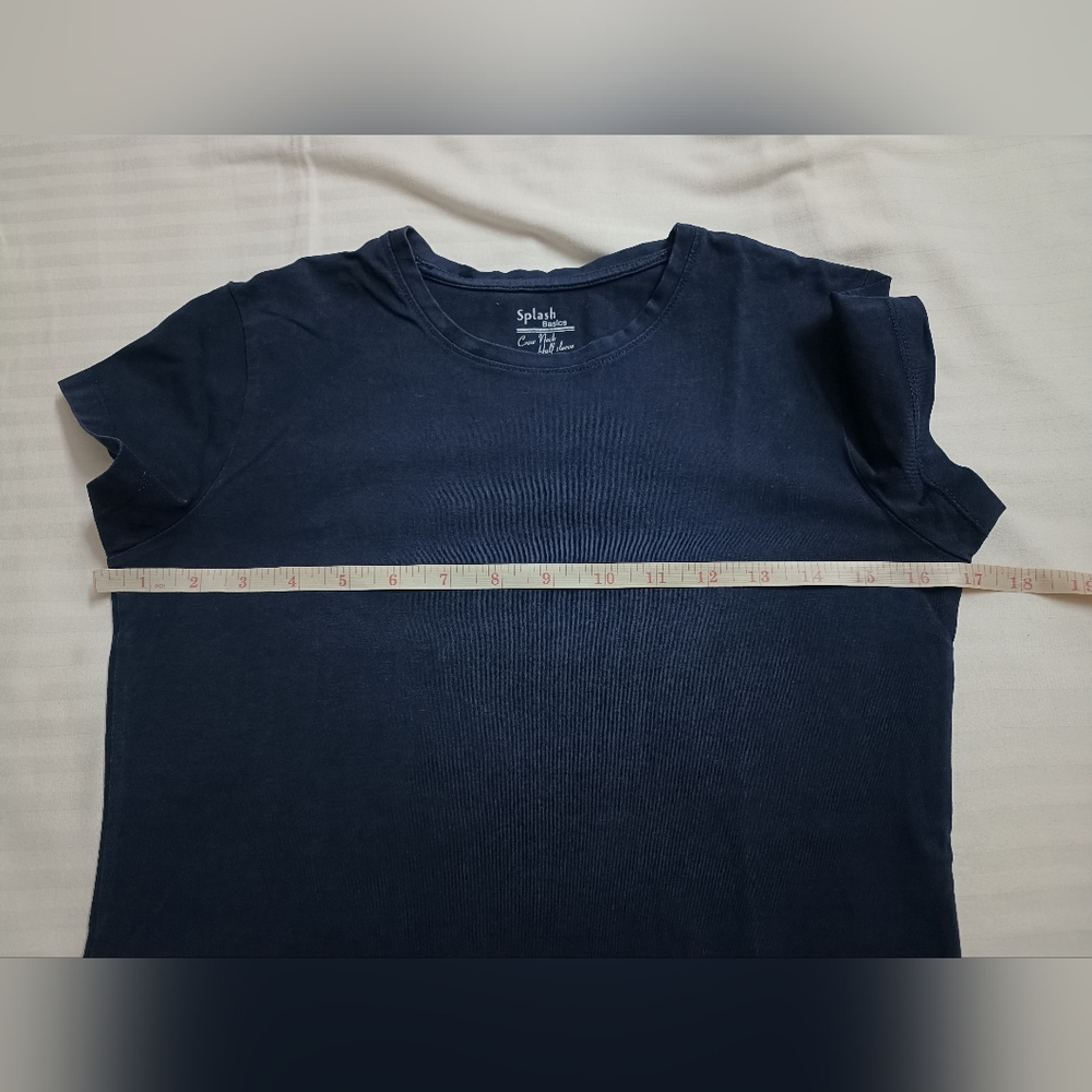 Splash Women's Navy Blue Solid Round neck Cotton T- shirt - Picture 4 of 5